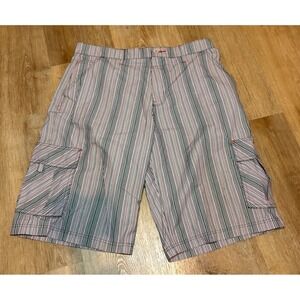 Phat Farm Vintage Cargo Shorts Red White Blue Striped Denim Men's Size 36 2194